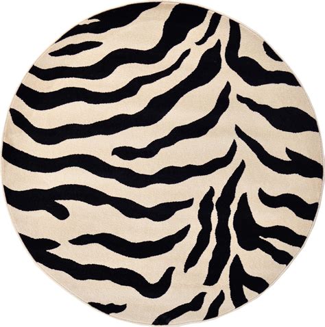 Ivory 5' x 5' Zebra Round Rug | Rugs.ca