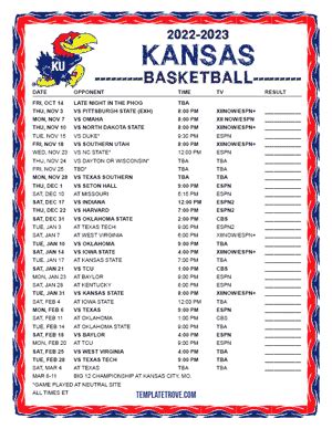 Printable 2022-2023 Kansas Jayhawks Basketball Schedule