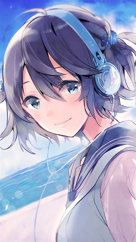 Cool Anime Girl With Headphones Background