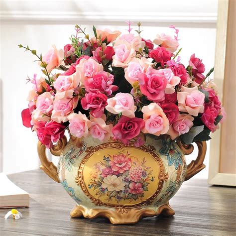 flower decoration flower vase set the living room table decoration finished floral flower silk ...