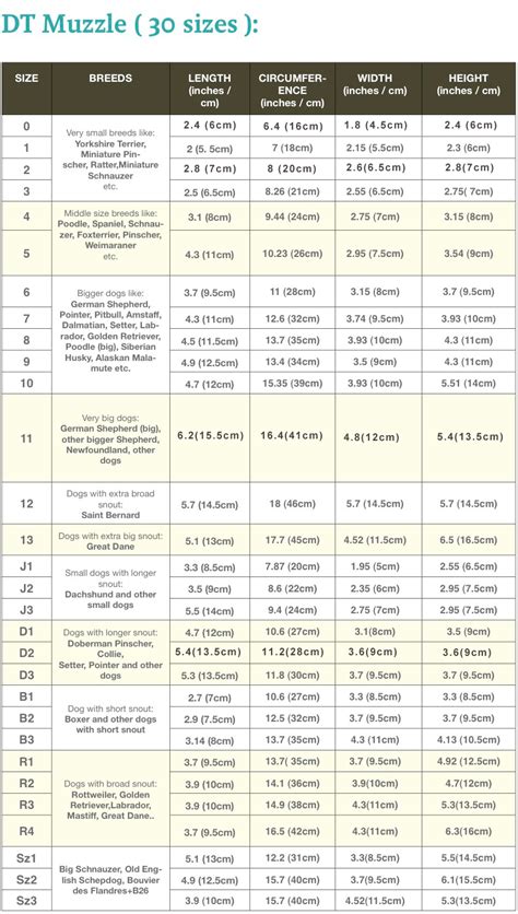 Dog Muzzle Size Chart: A Visual Reference of Charts | Chart Master