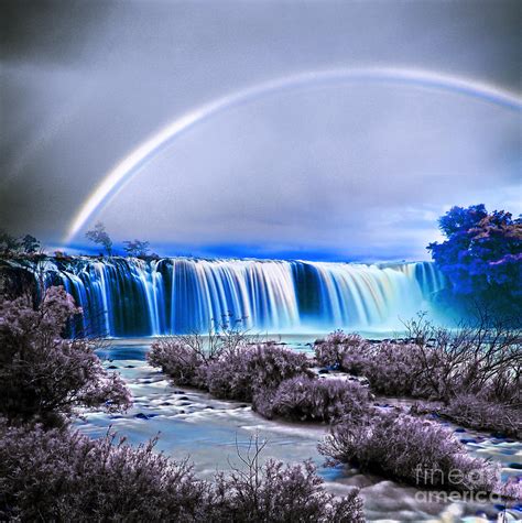 Rainbow Over The Waterfall Mixed Media by Celestial Images