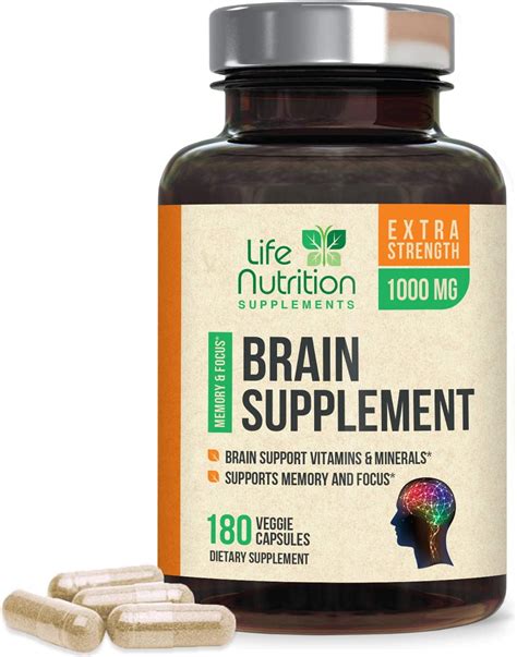 Health Nutrition Brain Supplements Natural Nootropic Booster w DMAE, Bacopa and Glutamine, 180 ...