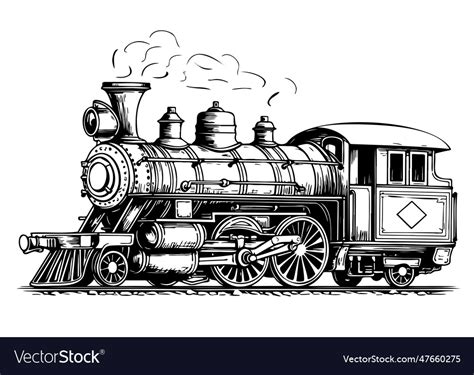 Steam locomotive vintage side view hand drawn Vector Image