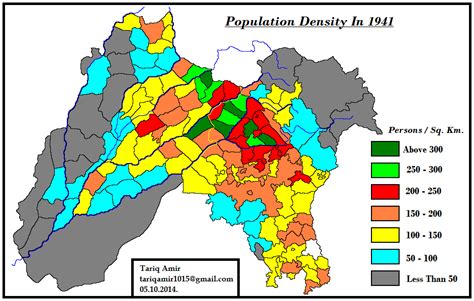 A population density map of Punjab, British India in 1941 [943 x 600 ...