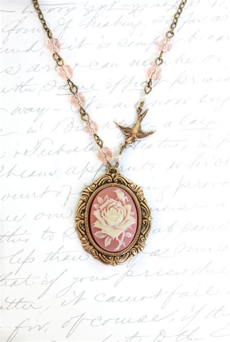 Pink Cameo Necklace Ivory and Pink Rose Pendant Rose Necklace