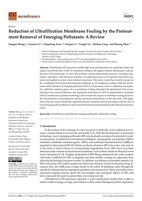 (PDF) Reduction of Ultrafiltration Membrane Fouling by the Pretreatment ...