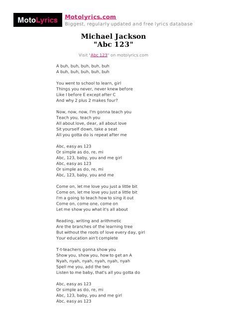 Michael Jackson - Abc 123 - lyrics