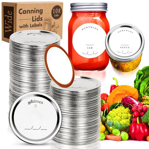 Buy Canning Lids Wide Mouth Mason Jar Lids Wide Mouth, 108 Canning Jar Lid + 108 Canning Labels ...