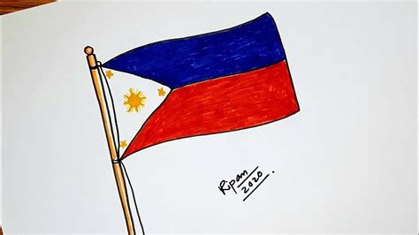 Philippine Flag With Pole Drawing