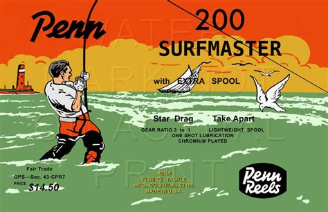 Vintage Fishing Print Penn Fishing Reel surfmaster 200 Box Label Printed on Graphic Canvas - Etsy