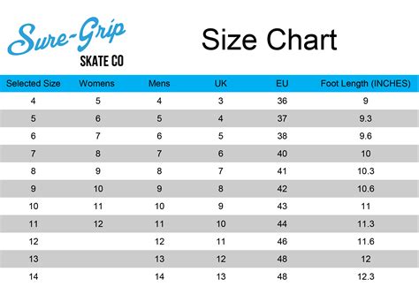 Sure-Grip Sizing Chart | Sure-Grip Skate Boot Sizing