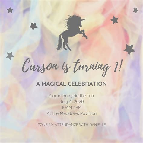 Rainbow Unicorn Themed First Birthday Party Invitation | lupon.gov.ph