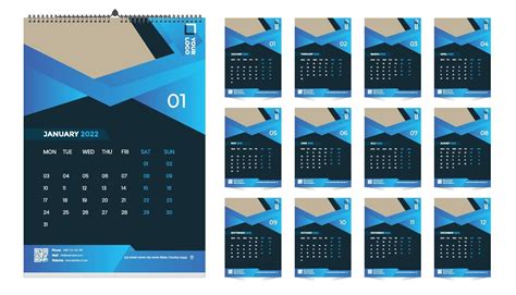 Monthly wall calendar template design for 2022, year. Week starts on Sunday. Planner diary with ...