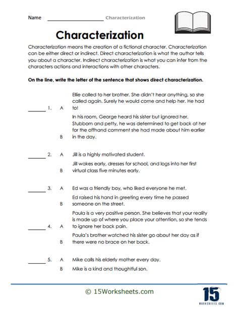 Direct and Indirect Characterization Worksheets - Worksheets Library