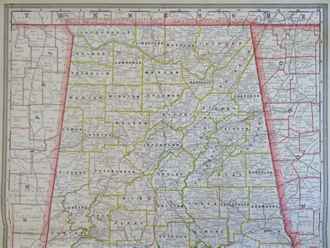 Alabama County Map Mobile Montgomery 1885 Cram scarce large detailed map: (1885) Map ...