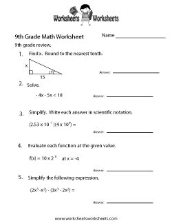 9th Grade Math Worksheets | Worksheets Worksheets