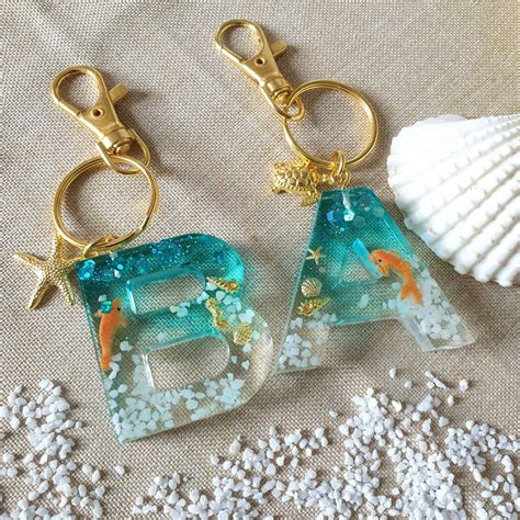 Resin Keychain With Small Underwater World Letter With - Etsy