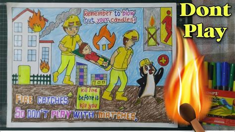 How to draw fire Safety poster / basic fire prevention/ fire catches so ...