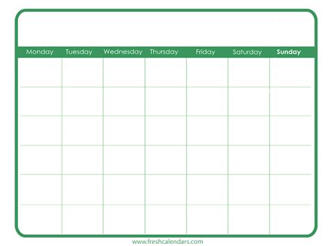 Blank Calendar Template Free Printable