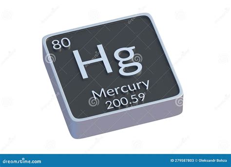 Mercury Hg Chemical Element of Periodic Table Isolated on White Background. Metallic Symbol of ...