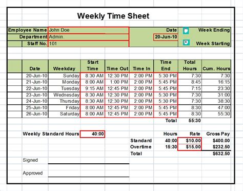 Weekly Timesheet Spreadsheet ~ Excel Templates