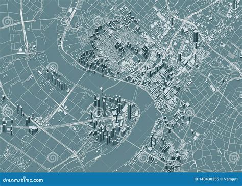 Satellite View of Shanghai, Map of the City with House and Building ...