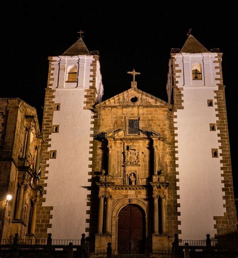 San Francisco Javier Church Built in Baroque Style in Caceres, Spain at Night Stock Image ...