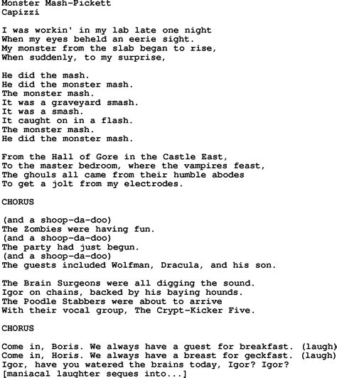 Novelty Song: Monster Mash-Pickett lyrics