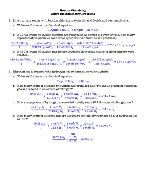 Stoichiometry Problems Worksheet Answers – E Street Light