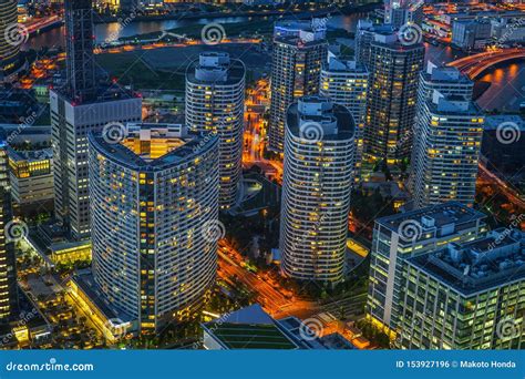 Minato Mirai of Night View from Yokohama Landmark Tower Stock Photo ...