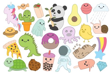 Set of cute doodles, stickers, cartoon, kawaii, hand drawn 2851732 Vector Art at Vecteezy