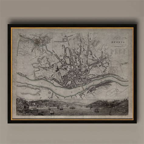 Porto Map, Vintage Map of Porto, Portugal, Vintage Wall Art, Home Decor, Framed Options ...