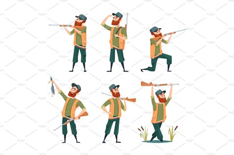 Cartoon hunters. Various characters | Background Graphics ~ Creative Market