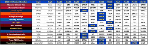 2023 SEC Football Schedule Grid - SEC12.com - SEC Football