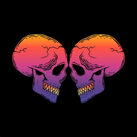 Skull couple art Illustration hand drawn colorful vector for tshirt, sticker, poster etc ...