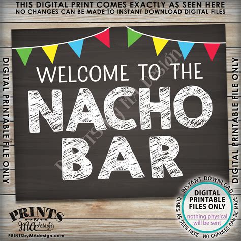 Nacho Bar Sign and Labels Welcome, Mexican Food Labels Build Your Own Nachos Station Chalkboard ...