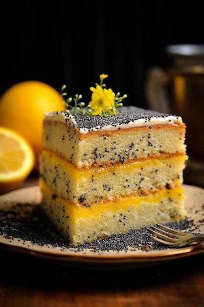 Premium AI Image | a slice of cake with a lemon on the top.