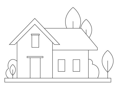 Easy Simple house Coloring page. modern House line art design. line art 6309159 Vector Art at ...