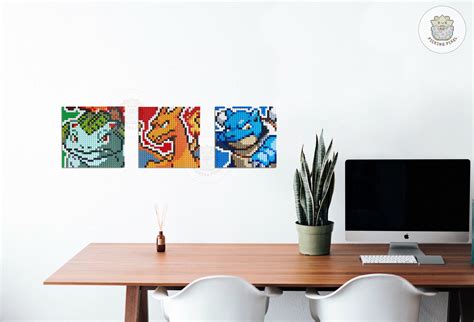 Generation 1 Starters / Pokemon Pixel Art Portraits 10x10 / Pixel Puzzle / Wall Portrait Decor ...