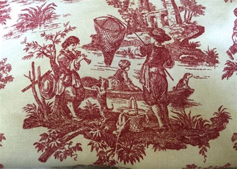 Waverly Toile 4.25 yd Fabric Yardage Red Ivory Country Life