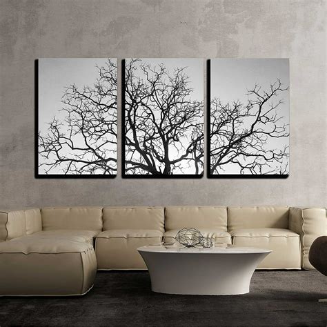 wall26 - 3 Piece Canvas Wall Art - Dead Tree Branch, Black and White - Modern Home Decor ...