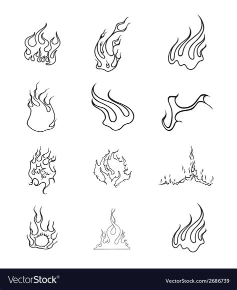 Fire elements outline set Royalty Free Vector Image