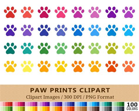 Colorful Paw Prints Clip Art