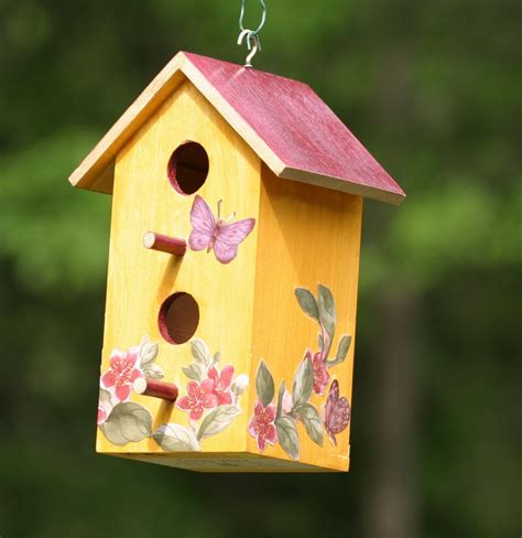 Tuscan Rustic Birdhouse Hand Painted with Butterfly by TuscanStyle