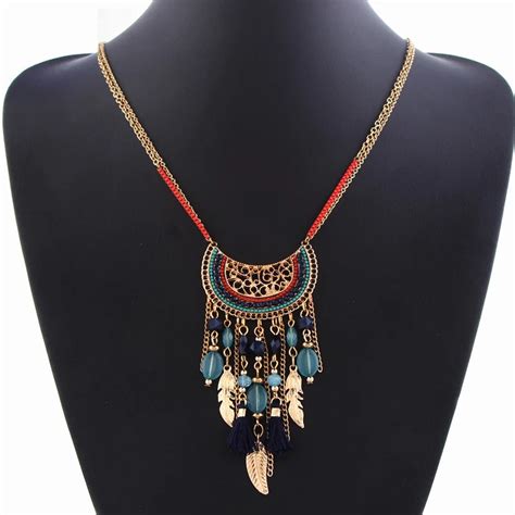 MJARTORIA Boho Tassel Fashion Maxi Necklace Collar Boho Necklaces & Pendants Feather Choker ...