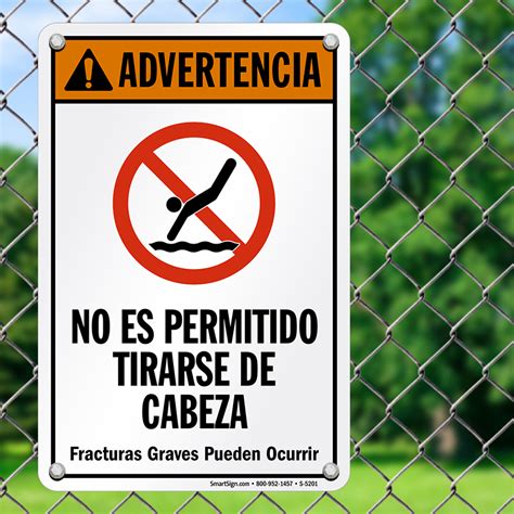 Advertencia No Es Permitido Tirarse De Cabeza Spanish Sign, SKU: S-5201