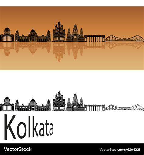 Kolkata skyline in orange Royalty Free Vector Image