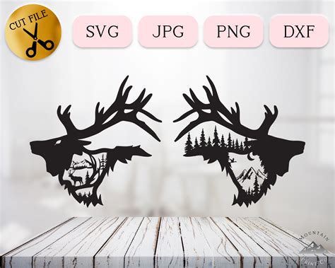 Elk Antler Scene Svg Mountain Svg Elk Svg Antler Svg | Images and ...