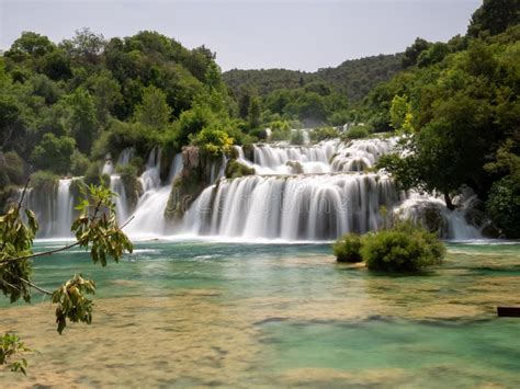 Skradinski Buk Waterfall Flowing and Making a Lake, with Trees Around ...